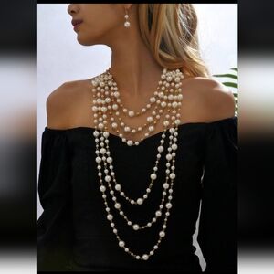 Pearl Muti Strand Necklace and Earring Set NWT